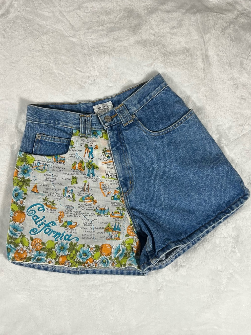 Vintage Sostanza California Map Novelty Print Denim Shorts | Size 9